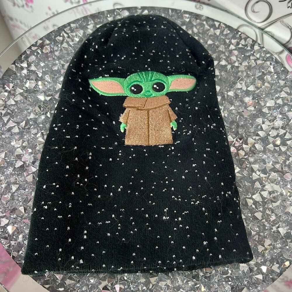 Disney Star Wars yoda grogu Black Beanie with Green Character Design embroidered